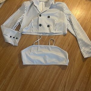 Striped Cropped Blazer and Top Set